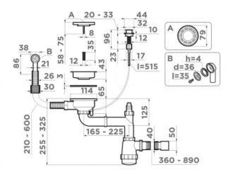 Сифон Omoikiri WK-1-R-A-IN с кнопкой